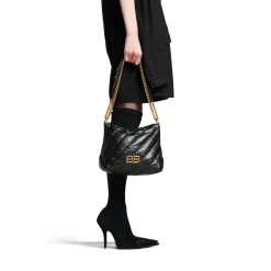 Women's Crush Small Hobo Bag Quilted in Black