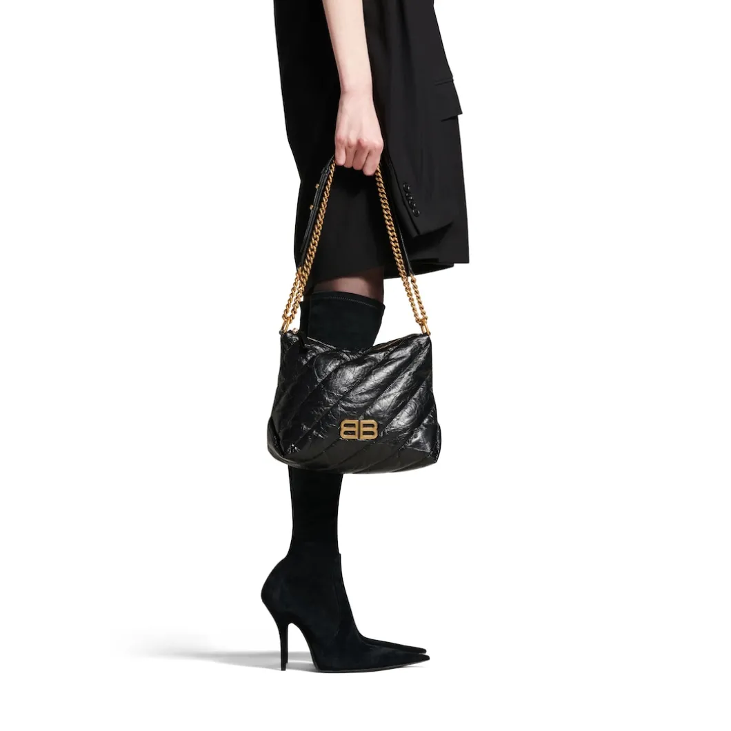 Women's Crush Small Hobo Bag Quilted in Black