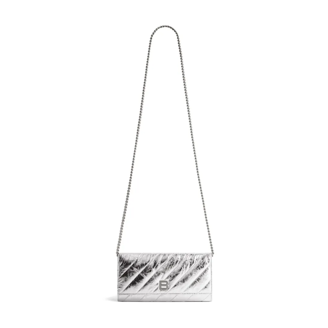 Women's Crush Wallet On Chain Metallized Quilted in Silver