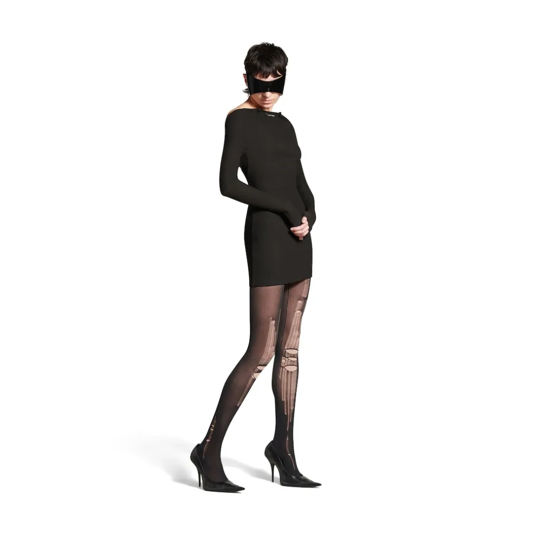 Women's Destroyed Tights in Black/beige