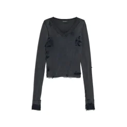 Women's Distressed Lingerie Top in Black