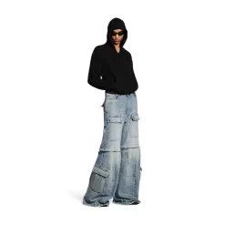 Women's Flared Cargo Pants in Blue