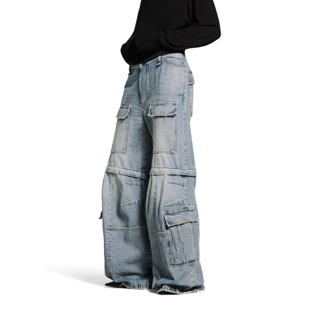 Women's Flared Cargo Pants in Blue