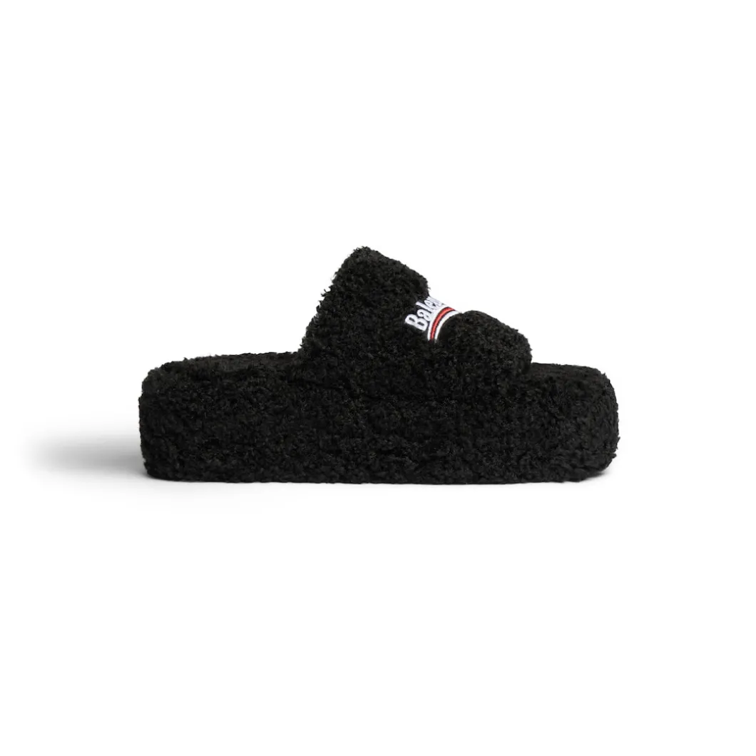Women's Furry Platform Sandal in Black