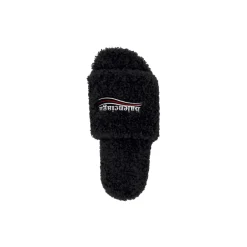 Women's Furry Slide Sandal in Black/white/red