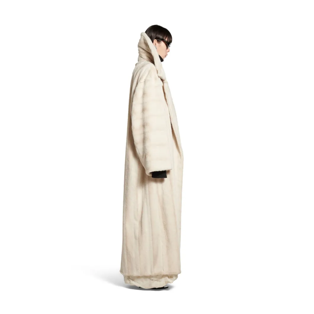 Women's High Collar Coat in Light Beige