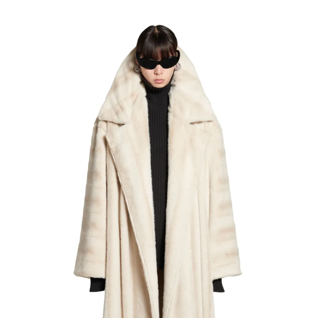 Women's High Collar Coat in Light Beige