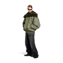Women's Hooded Bomber Jacket in Khaki