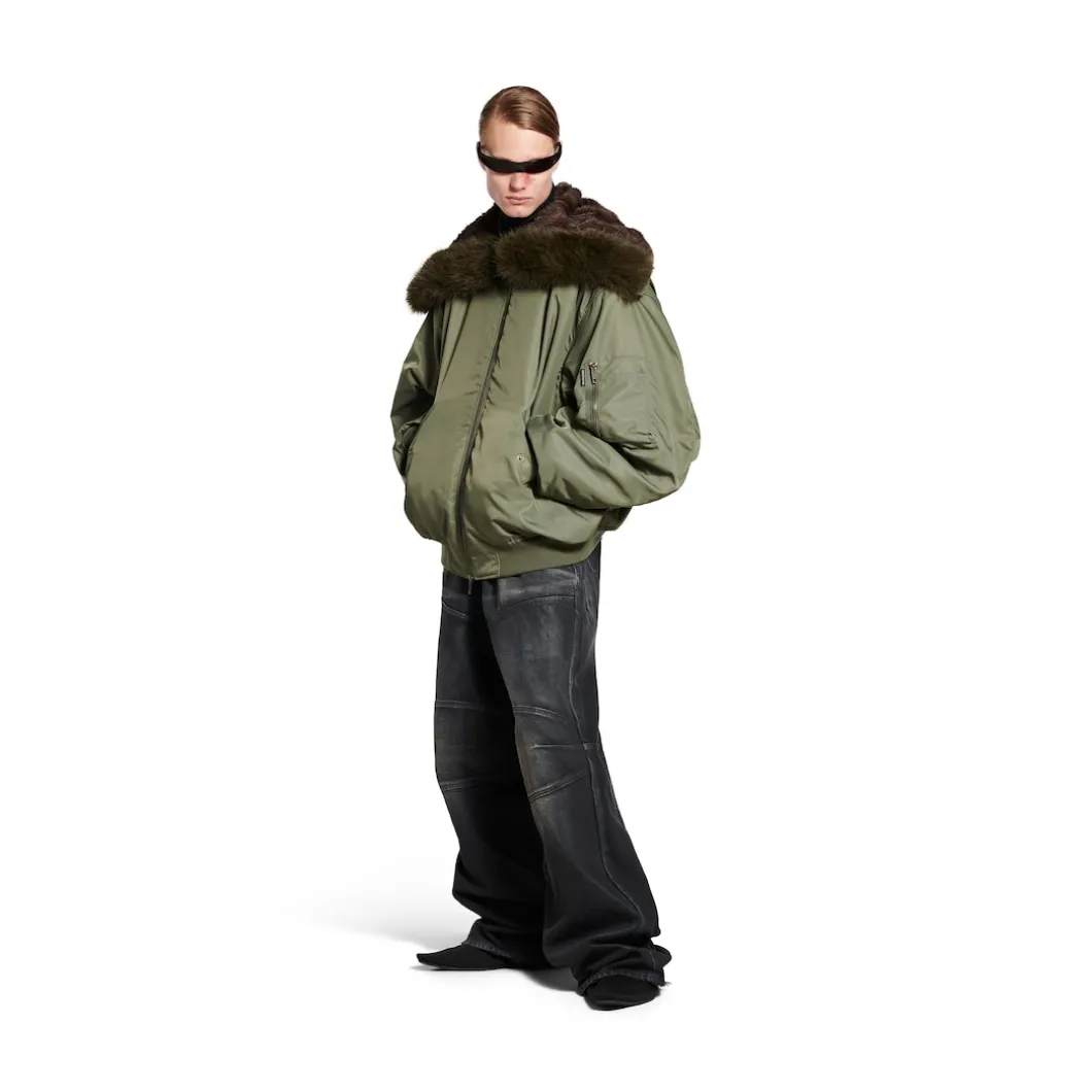Women's Hooded Bomber Jacket in Khaki