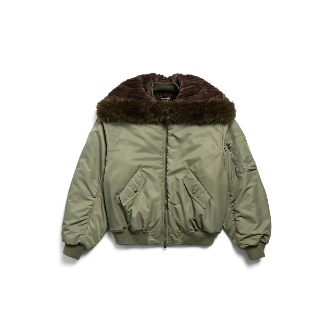 Women's Hooded Bomber Jacket in Khaki