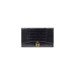 Women's Hourglass Flat Pouch With Flap Crocodile Embossed in Black
