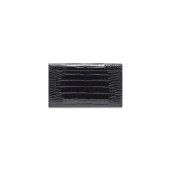 Women's Hourglass Flat Pouch With Flap Crocodile Embossed in Black