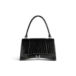 Women's Hourglass Hinge Medium Handbag Crocodile Embossed in Black