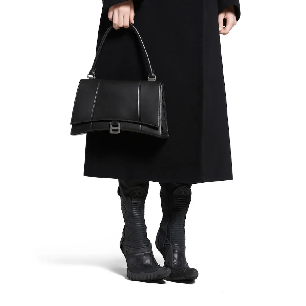 Women's Hourglass Hinge Medium Handbag in Black
