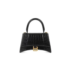 Women's Hourglass Small Handbag Crocodile Embossed in Black