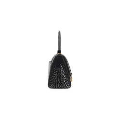 Women's Hourglass Small Handbag Crocodile Embossed in Black