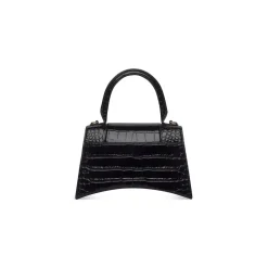 Women's Hourglass Small Handbag Crocodile Embossed in Black