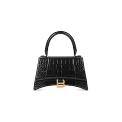 Women's Hourglass Small Handbag Crocodile Embossed in Black