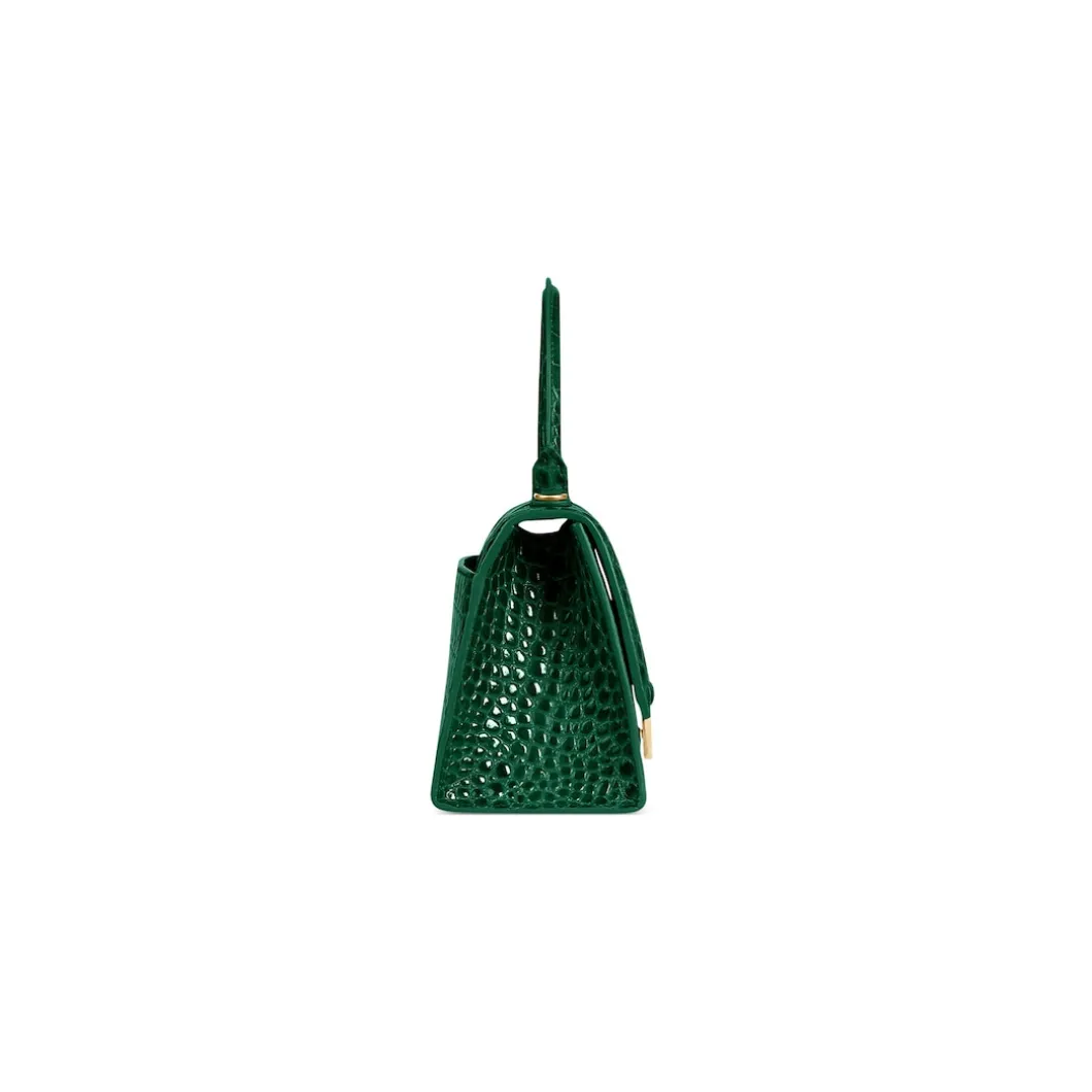 Women's Hourglass Small Handbag Crocodile Embossed in Forest Green