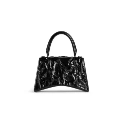Women's Hourglass Small Handbag Crushed Effect  in Black