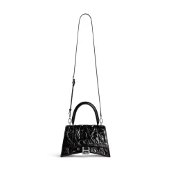 Women's Hourglass Small Handbag Crushed Effect  in Black