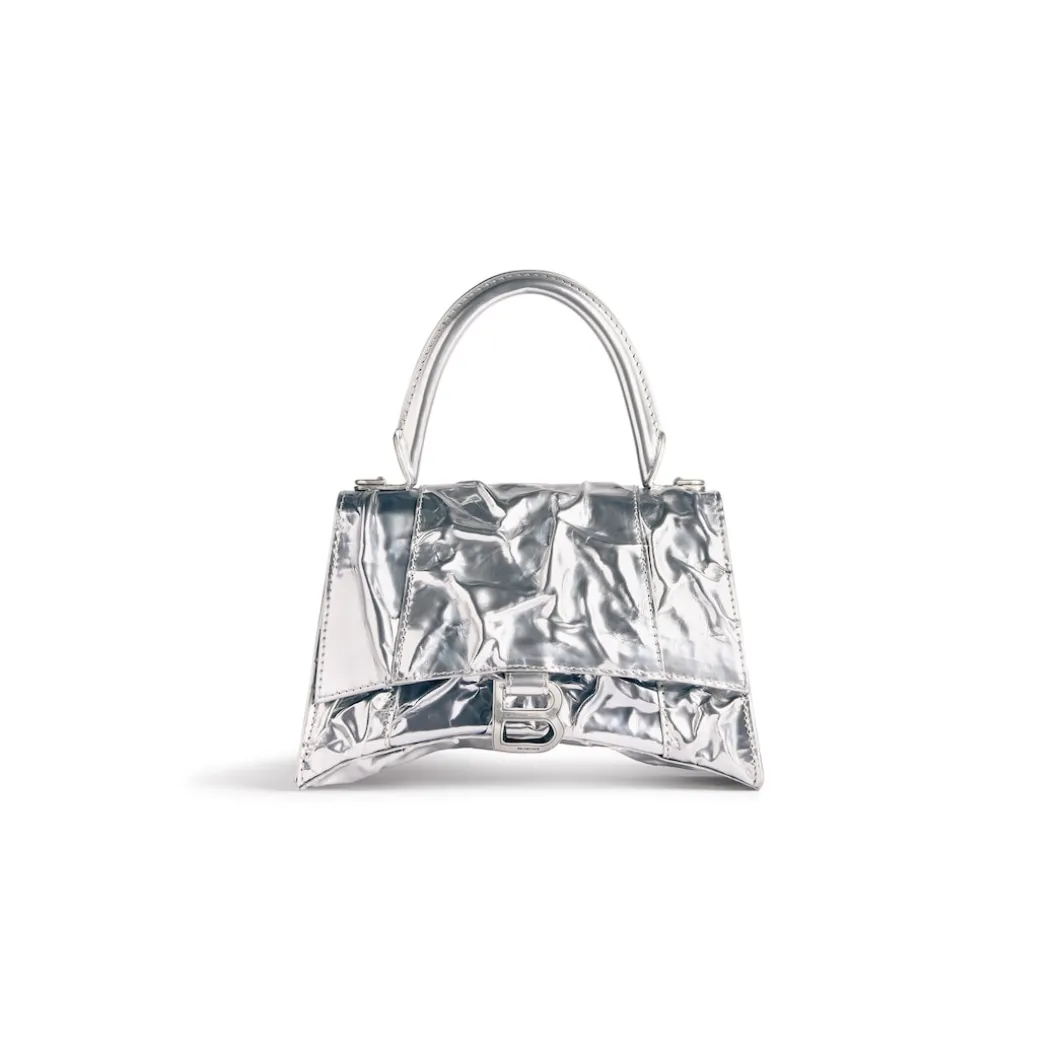 Women's Hourglass Small Handbag Crushed Effect in Silver