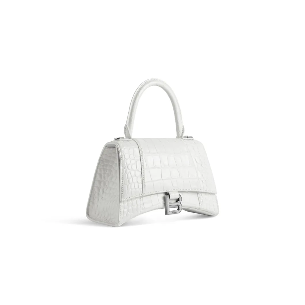 Women's Hourglass Small Handbag Crocodile Embossed in White