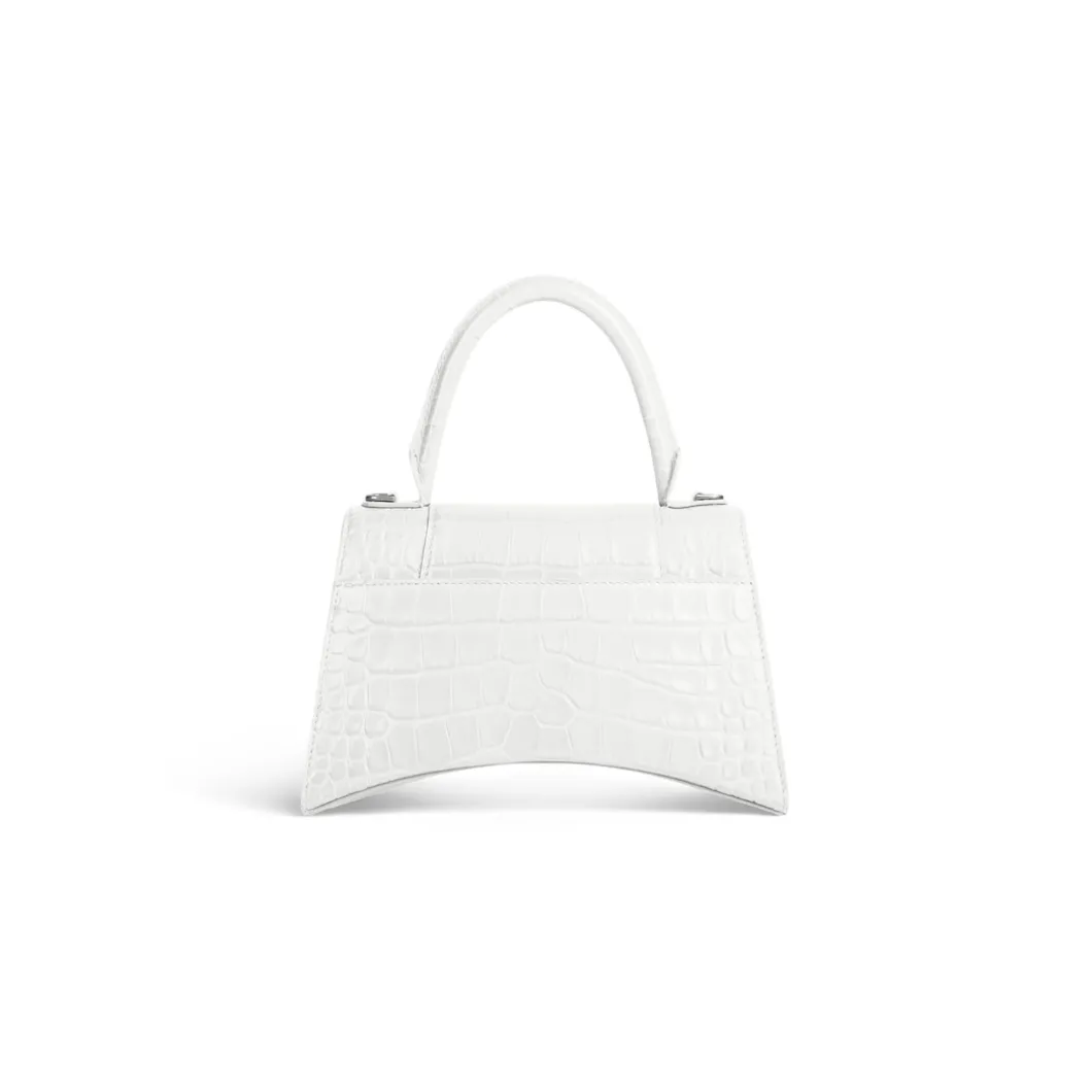 Women's Hourglass Small Handbag Crocodile Embossed in White