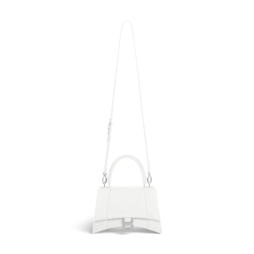 Women's Hourglass Small Handbag Crocodile Embossed in White