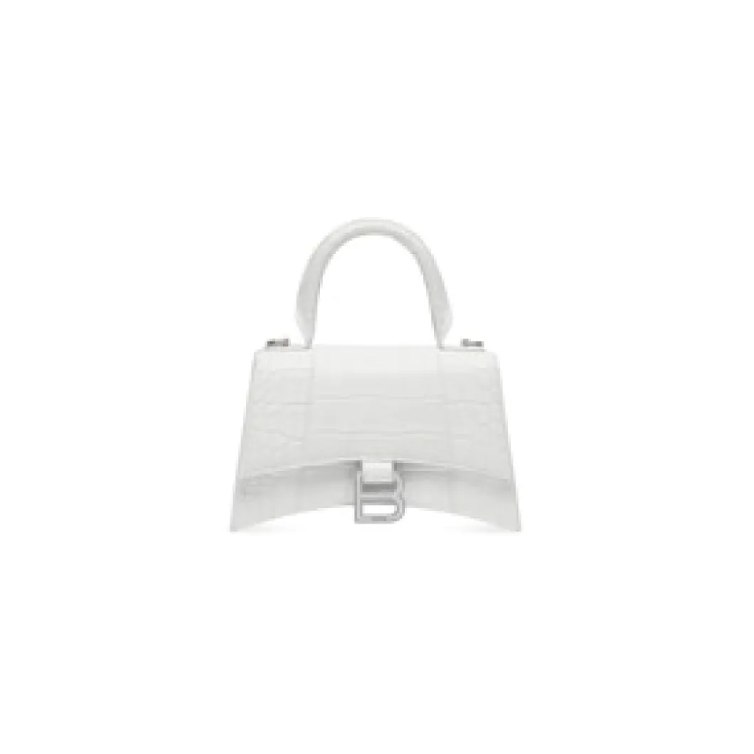 Women's Hourglass Small Handbag Crocodile Embossed in White