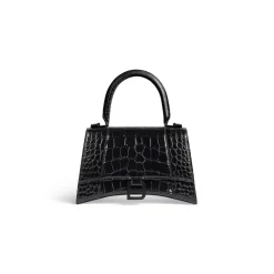 Women's Hourglass Small Handbag Crocodile Embossed in Black