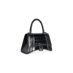 Women's Hourglass Small Handbag Crocodile Embossed in Black
