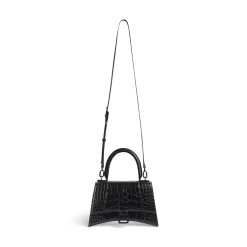 Women's Hourglass Small Handbag Crocodile Embossed in Black