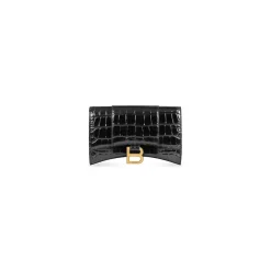 Women's Hourglass Wallet On Chain Crocodile Embossed in Black
