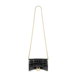 Women's Hourglass Wallet On Chain Crocodile Embossed in Black