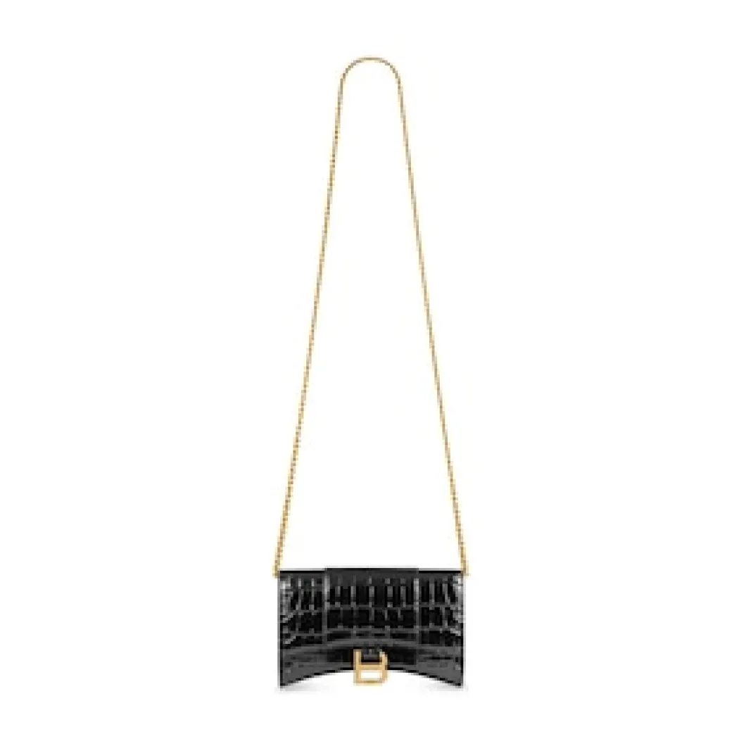 Women's Hourglass Wallet On Chain Crocodile Embossed in Black