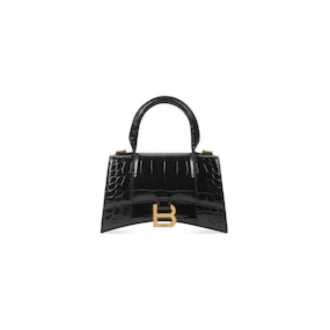 Women's Hourglass Wallet On Chain Crocodile Embossed in Black