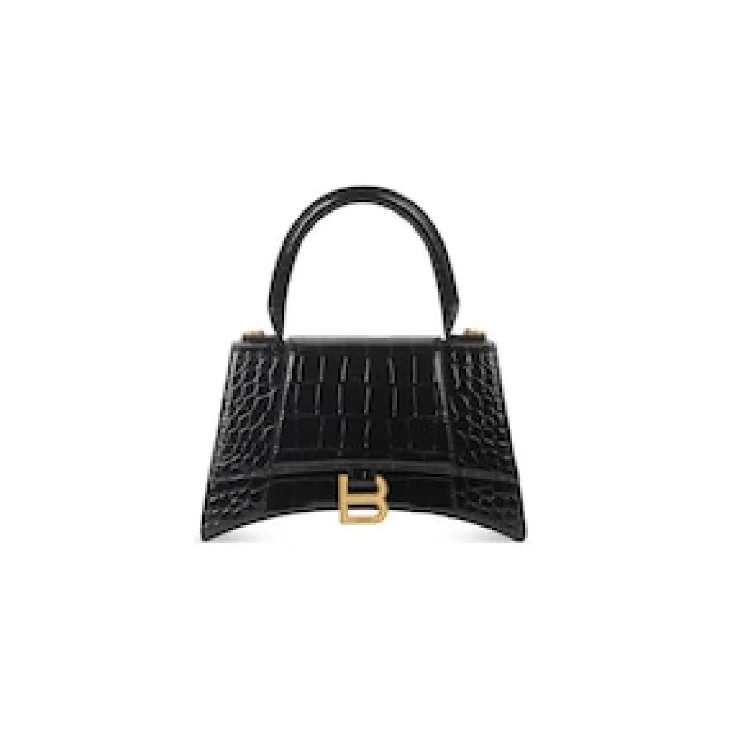 Women's Hourglass Wallet On Chain Crocodile Embossed in Black