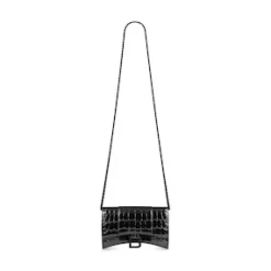 Women's Hourglass Wallet On Chain Crocodile Embossed in Black