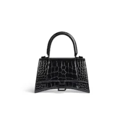 Women's Hourglass Wallet On Chain Crocodile Embossed in Black