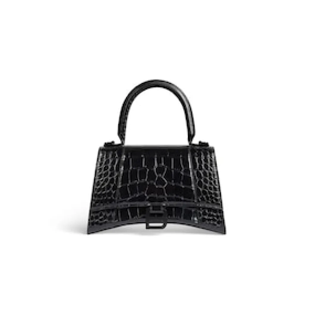 Women's Hourglass Wallet On Chain Crocodile Embossed in Black