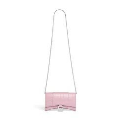 Women's Hourglass Wallet On Chain Crocodile Embossed in Pink