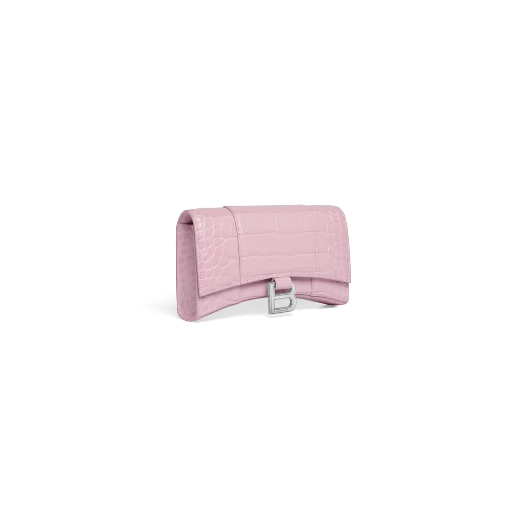 Women's Hourglass Wallet On Chain Crocodile Embossed in Pink