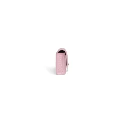 Women's Hourglass Wallet On Chain Crocodile Embossed in Pink