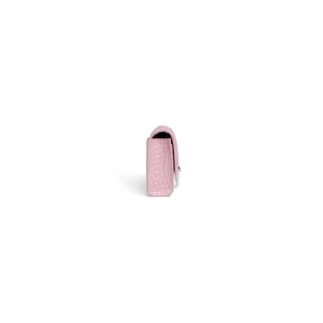 Women's Hourglass Wallet On Chain Crocodile Embossed in Pink