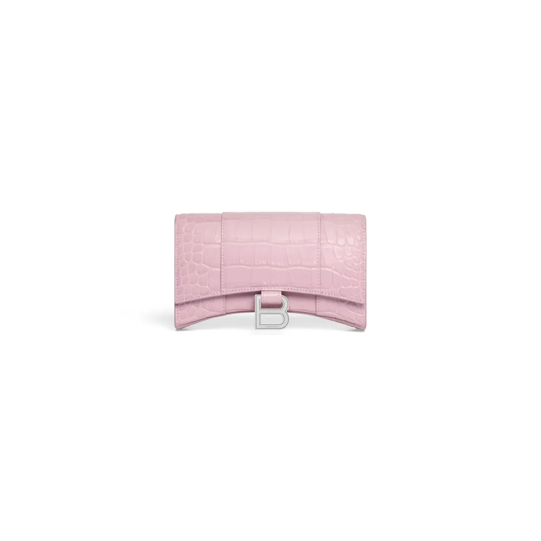 Women's Hourglass Wallet On Chain Crocodile Embossed in Pink