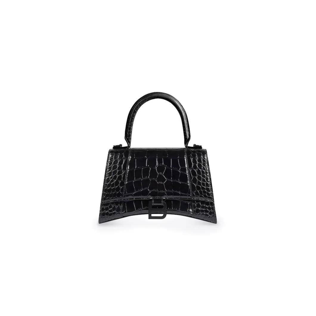 Women's Hourglass Xs Handbag Crocodile Embossed in Black