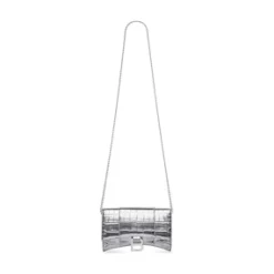 Women's Hourglass Xs Handbag Crocodile Embossed in Silver