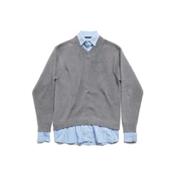 Women's Layered Shirt V-neck Sweater in Grey