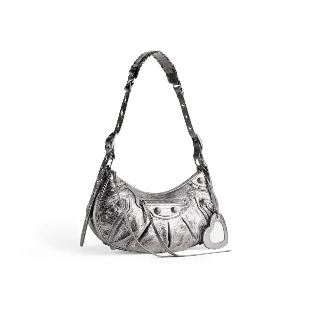 Women's Le Cagole Small Shoulder Bag Metallized in Silver